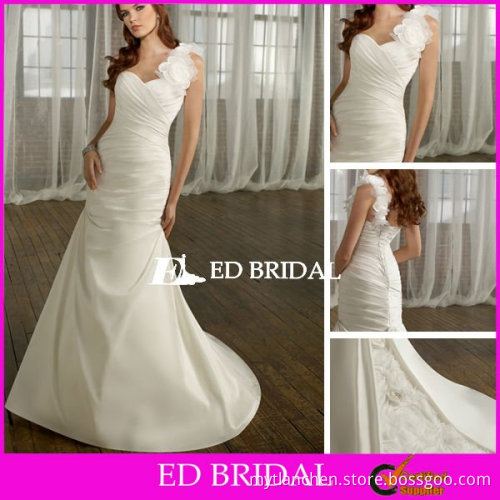 Trumpet Chapel Train Taffeta and Organza Ruffled One Shoulder Wedding Dresses 2012
